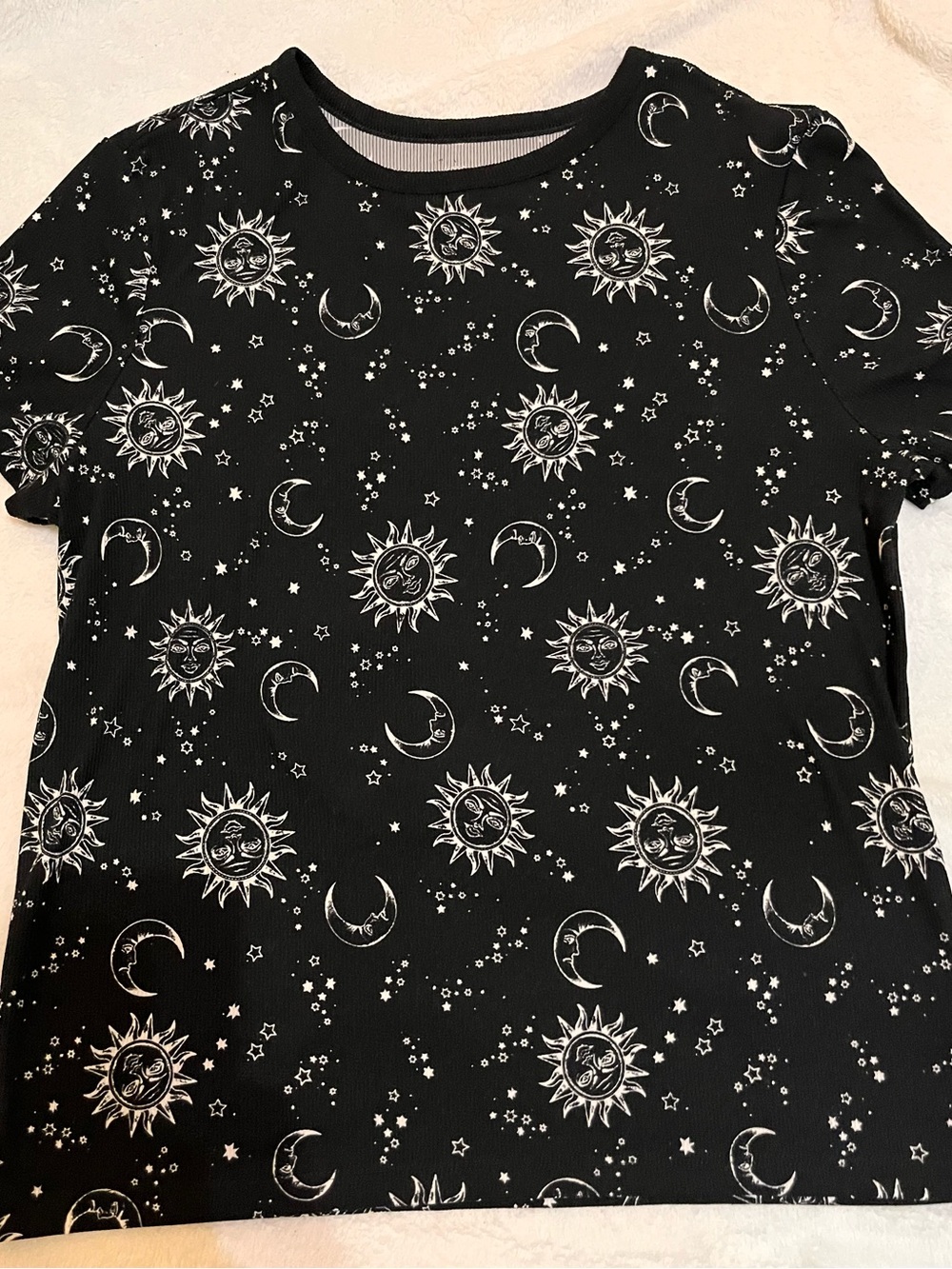 No Boundaries Black Short Sleeve Top with White Celestial Print